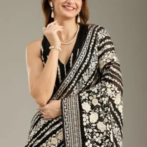 Black Threadwork Georgette Saree