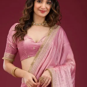 Onion Pink Cording Tissue Saree